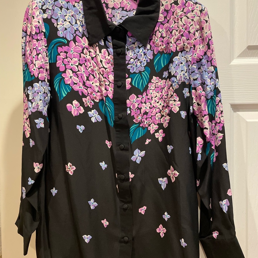 Floral Black Button-Up Blouse
